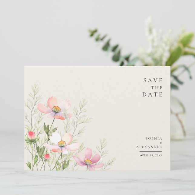 Flat Save The Date Card for a wildflower wedding (Standing Front)