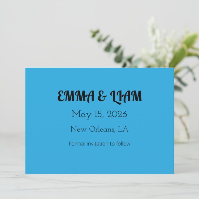 Flat Sky Blue Background for Web & Print Save The Date (Standing Front)