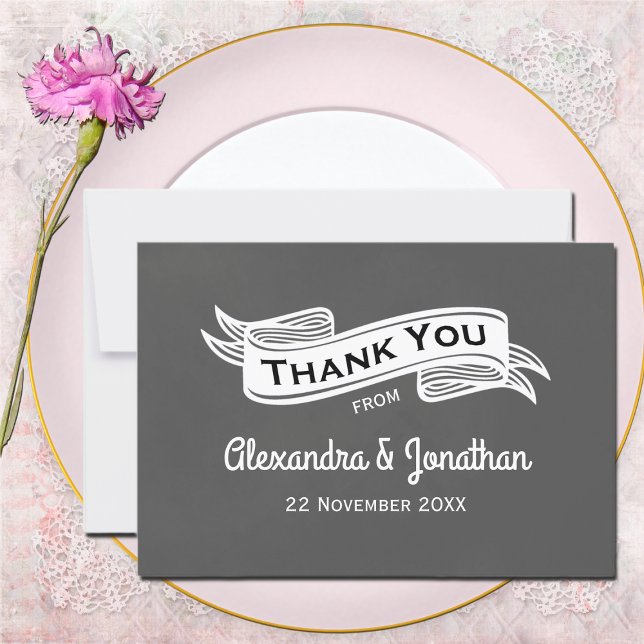 Flat Slate Grey Chalk Style Wedding Thank You Card (Creator Uploaded)