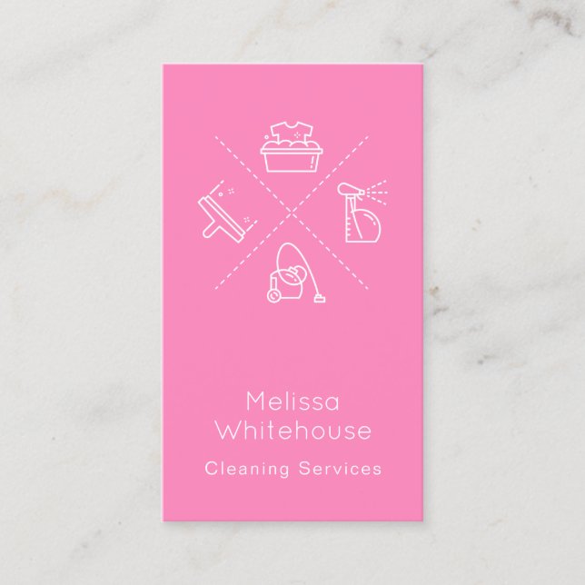 Flat Sleek Modern Cleaning Services Business Card (Front)