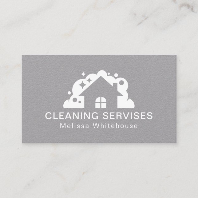 Flat Sleek Modern Cleaning Services Business Card (Front)