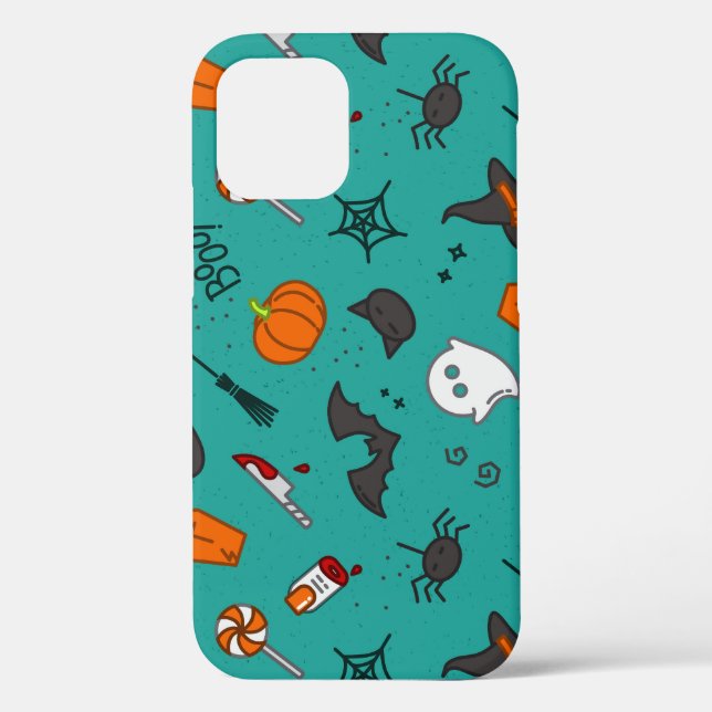 Flat-Style Halloween Turquoise Pattern. Case-Mate iPhone Case (Back)