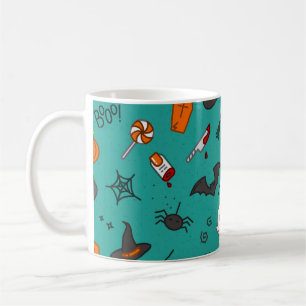 Flat-Style Halloween Turquoise Pattern. Coffee Mug