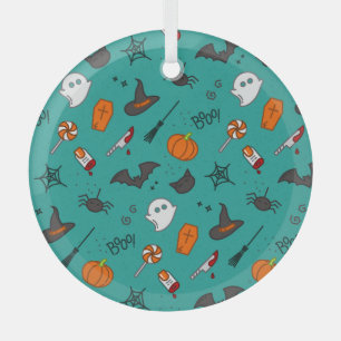 Flat-Style Halloween Turquoise Pattern. Glass Tree Decoration
