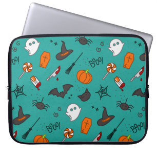 Flat-Style Halloween Turquoise Pattern. Laptop Sleeve