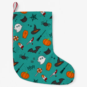 Flat-Style Halloween Turquoise Pattern. Small Christmas Stocking