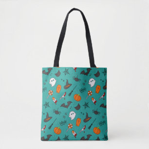 Flat-Style Halloween Turquoise Pattern. Tote Bag