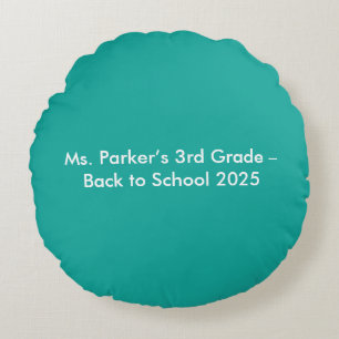 Flat Teal Background – Back-to-School Texture Round Cushion