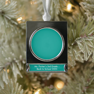 Flat Teal Background – Back-to-School Texture Silver Plated Banner Ornament