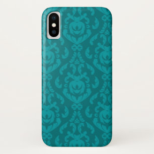 Flat Teal Damask Pattern iPhone X Case