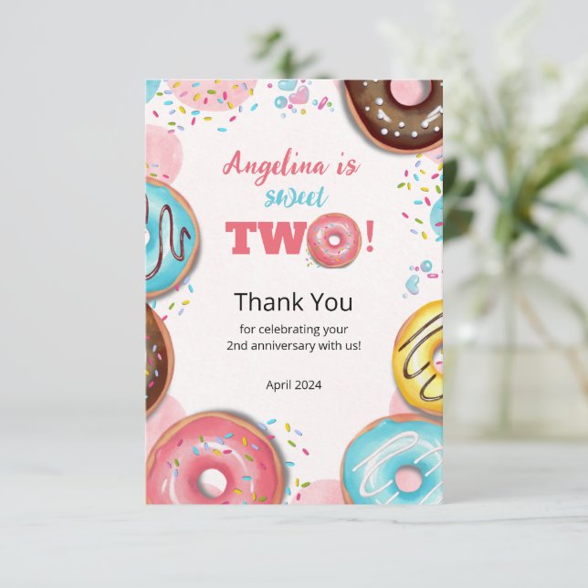 Flat Thank You 2nd Birthday Card. (Standing Front)