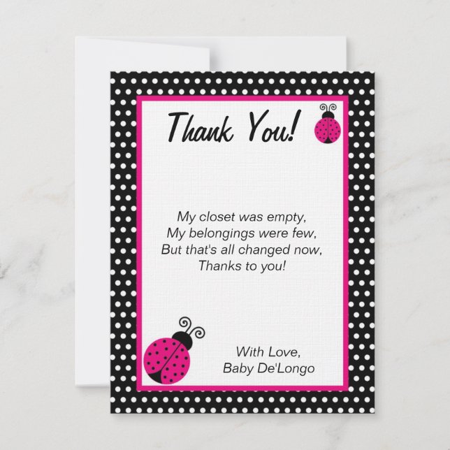 FLAT Thank You Card Black Spring Time Lady Bug (Front)