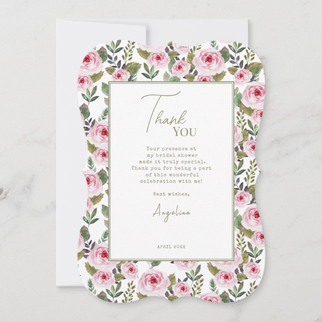 Flat Thank You Card Bridal Shower. (Front)