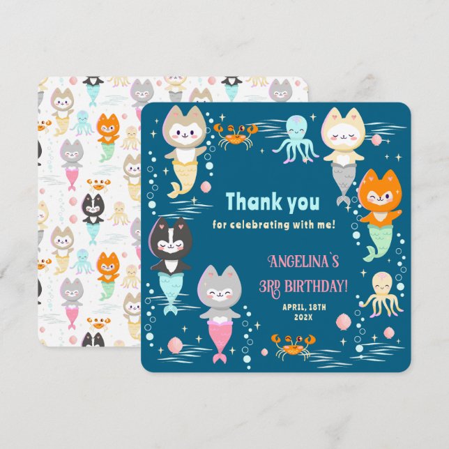 Flat Thank You Card for 3rd birthday. (Front/Back)