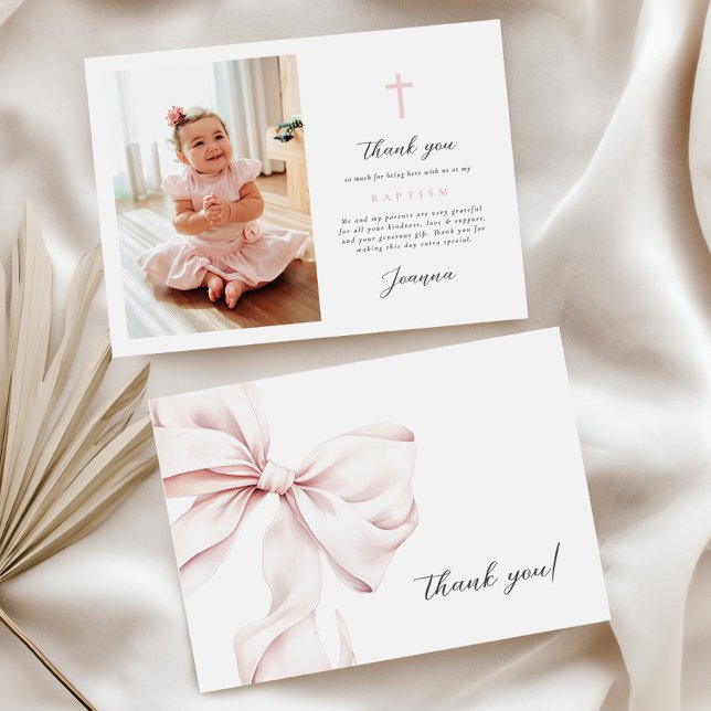 Flat Thank You Card Pink Bow With Photo (Creator Uploaded)