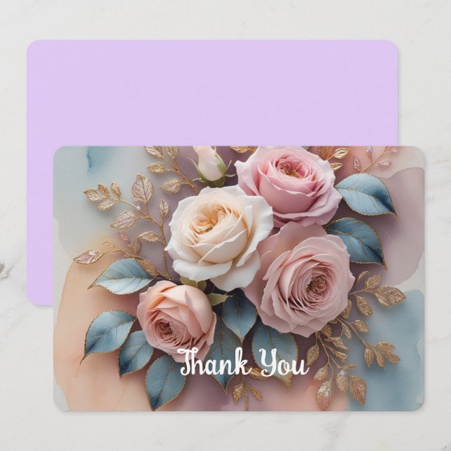 Flat Thank You Card with flowers background (Front/Back)