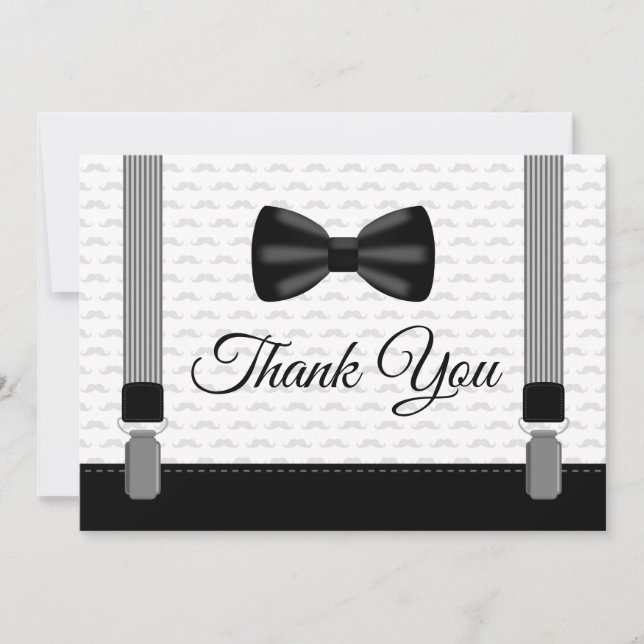 Flat Thank You Cards Bow tie Little man Themed (Front)