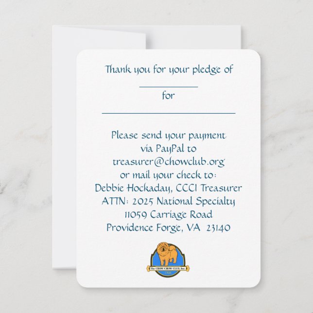 FLAT THANK YOU FOR YOUR PLEDGE CARD (Back)