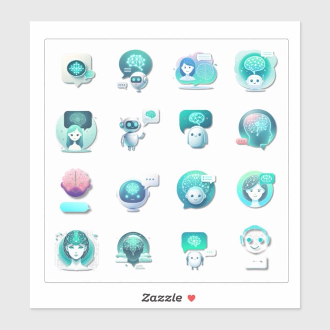 Flat Vector Collage of AI Assistant Illustrations  (Sheet)