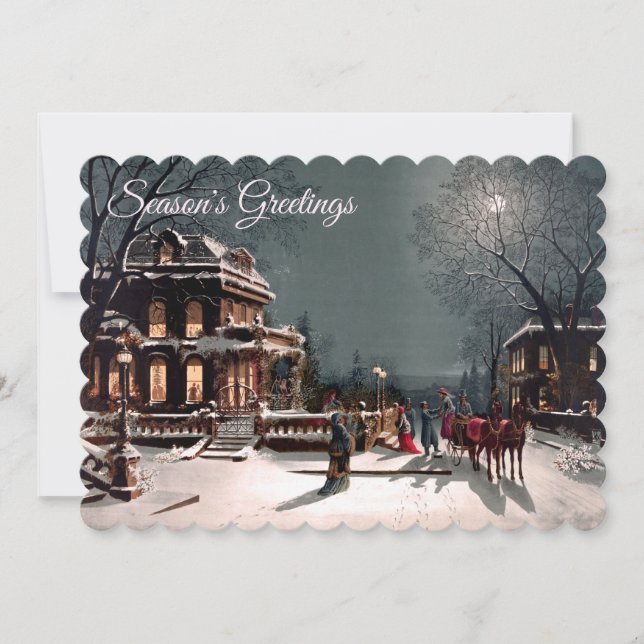 Flat Victorian Christmas Party Photo Greeting Card (Front)