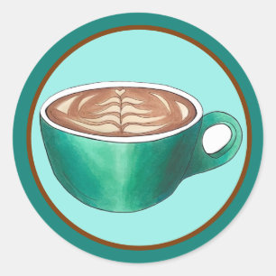 Flat White Latte Cappuccino Coffee Shop House Café Classic Round Sticker