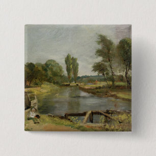 Flatford Lock, 1810-11 (oil on paper on canvas) 15 Cm Square Badge