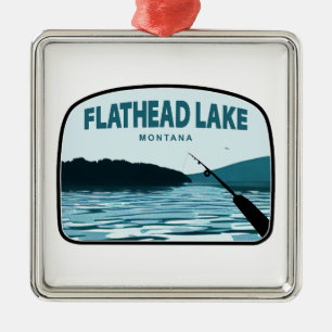Flathead Lake Montana Fishing Rod Metal Ornament