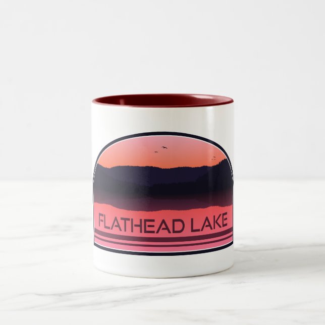 Flathead Lake Montana Red Sunrise Two-Tone Coffee Mug (Center)