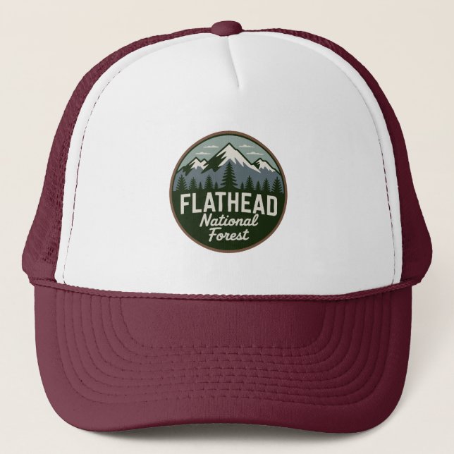 Flathead National Forest Scenic Mountain Landscape Trucker Hat (Front)