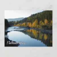 Flathead River View with Mountains and Fall Trees