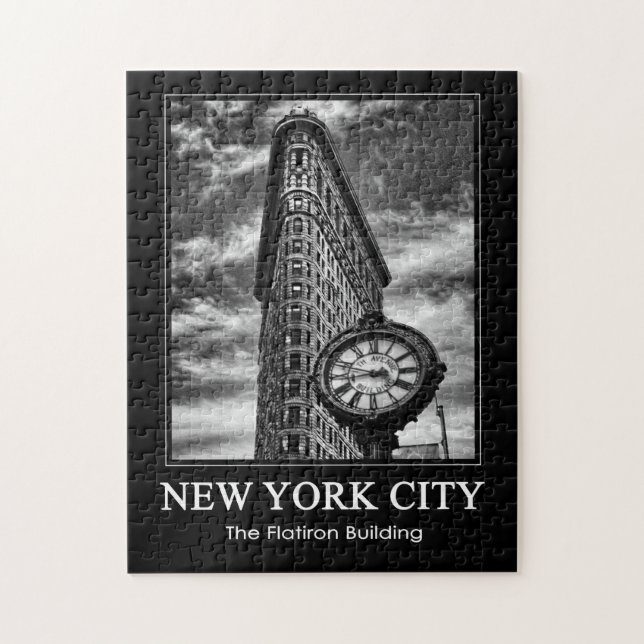 Flatiron Building and Clock in Black and White 1C Jigsaw Puzzle (Vertical)