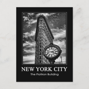 Flatiron Building and Clock in Black and White 1C Postcard