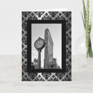 Flatiron Building and Clock in Black and White 2 Card