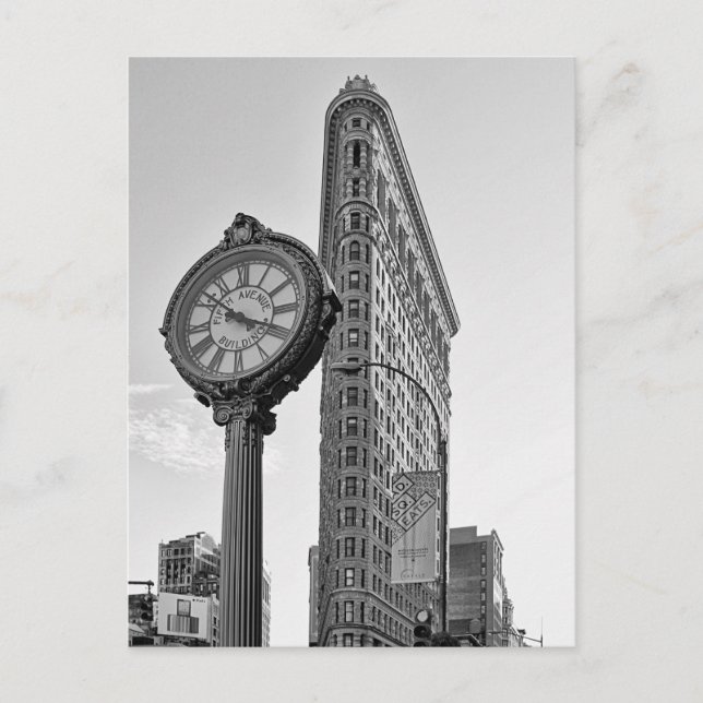 Flatiron Building and Clock in Black and White 2 Postcard (Front)