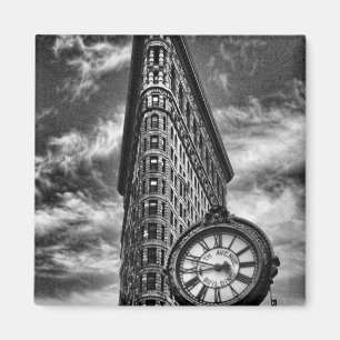 Flatiron Building and Clock in Black and White Magnet