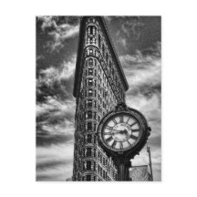 Flatiron Building and Clock in Black and White
