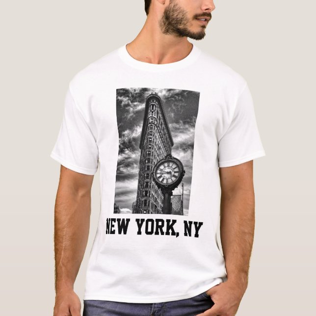 Flatiron Building and Clock in Black and White T-Shirt (Front)