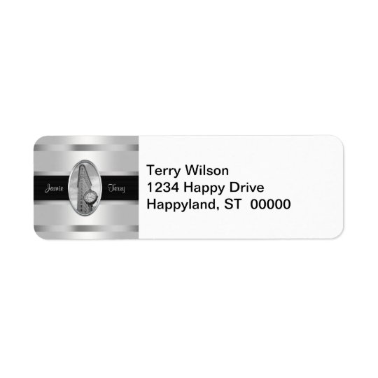 Flatiron Building BW 01 White Silver Return Address Label