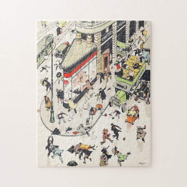 Flatiron building street scene New York Tony Sarg Jigsaw Puzzle (Vertical)