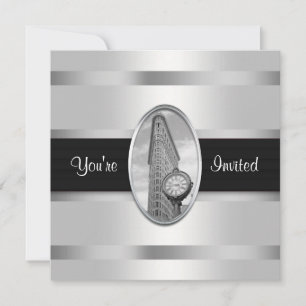 Flatiron Building White Silver BW Party Invite