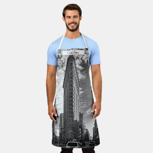 Flatiron Building with Clouds Black and White Apron