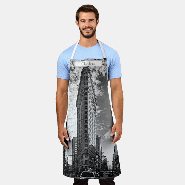 Flatiron Building with Clouds Black and White Apron (Worn)