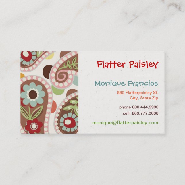 Flatter Paisley -Pink - Business Card (Front)