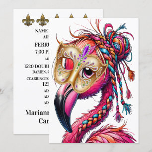 Flaunty Flamingo Mardi Gras Invitation
