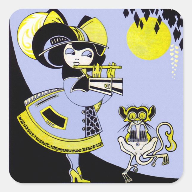 Flautist and the Monkey Square Sticker (Front)