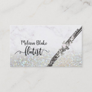 flautist script on faux glitter business card