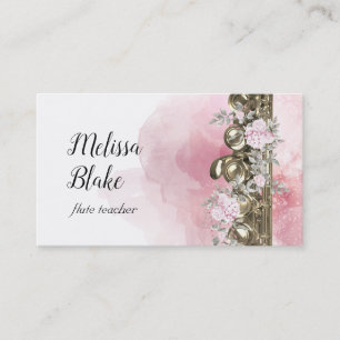 flautist watercolor flowers business card