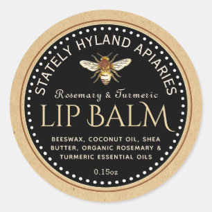 Flavoued Lip Balm Beeswax Honeybee Kraft Black Classic Round Sticker