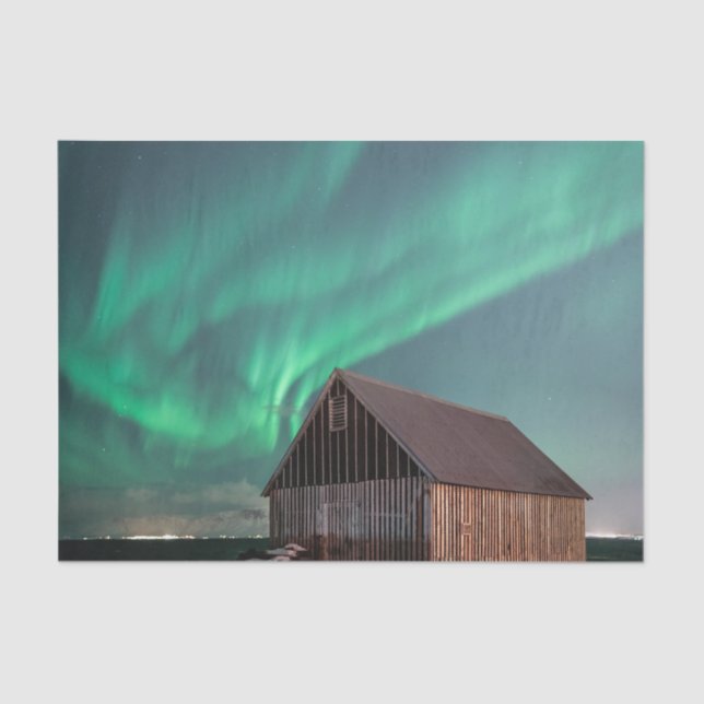 Flawless Brown Barn Under Aurora Borealis Sky Tissue Paper (Front)