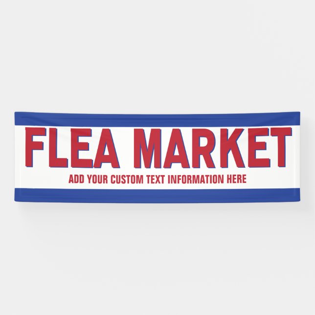 Flea Market sign red and blue with custom text (Horizontal)